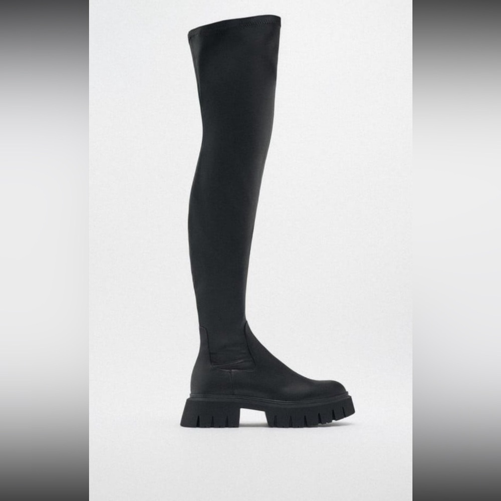 Zara Black Over-the-Knee Lug Sole Boots - Picture 3 of 4